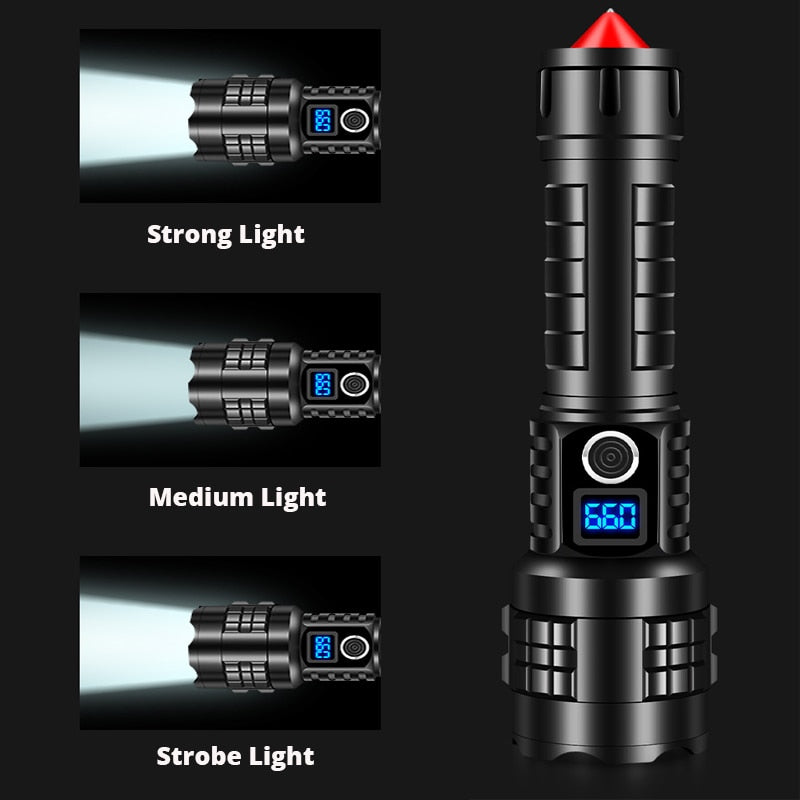 A New Generation XHP270 LED Flashlight Powerful USB Torch Self-Defense T6 Tactical Mini