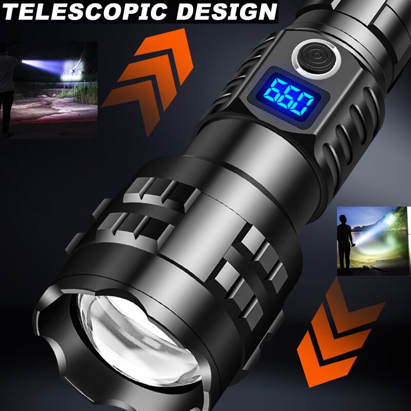 A New Generation XHP270 LED Flashlight Powerful USB Torch Self-Defense T6 Tactical Mini