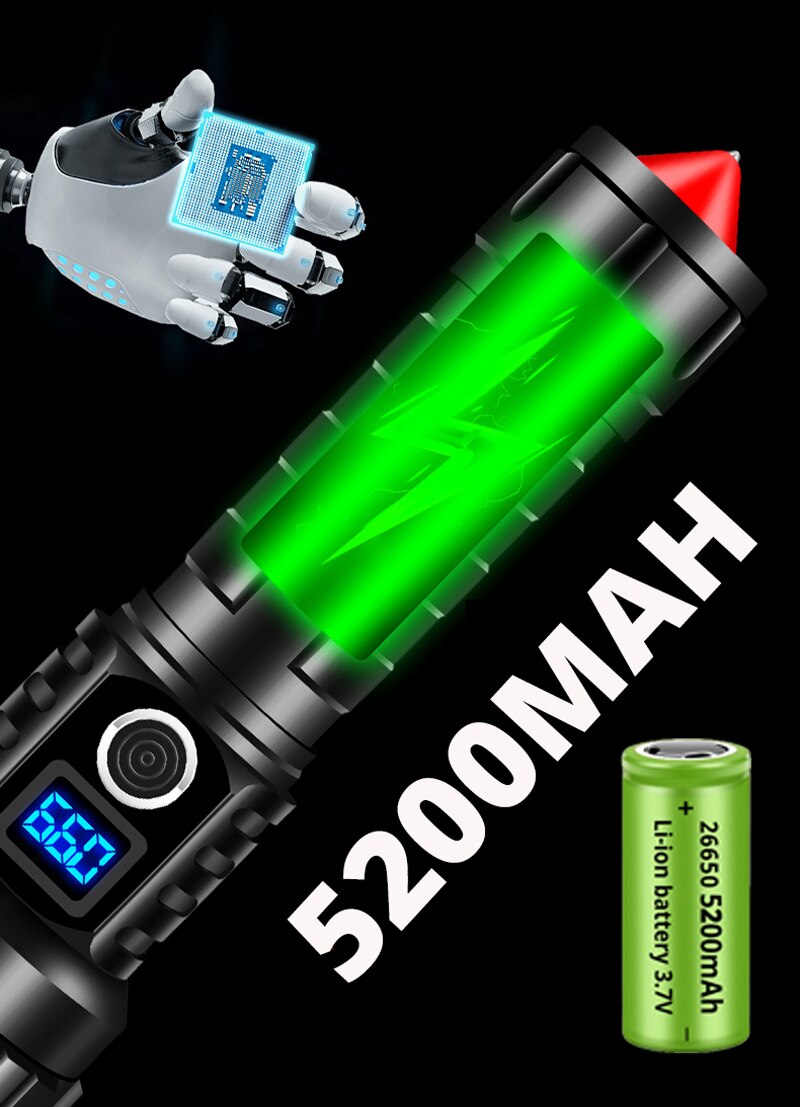 A New Generation XHP270 LED Flashlight Powerful USB Torch Self-Defense T6 Tactical Mini