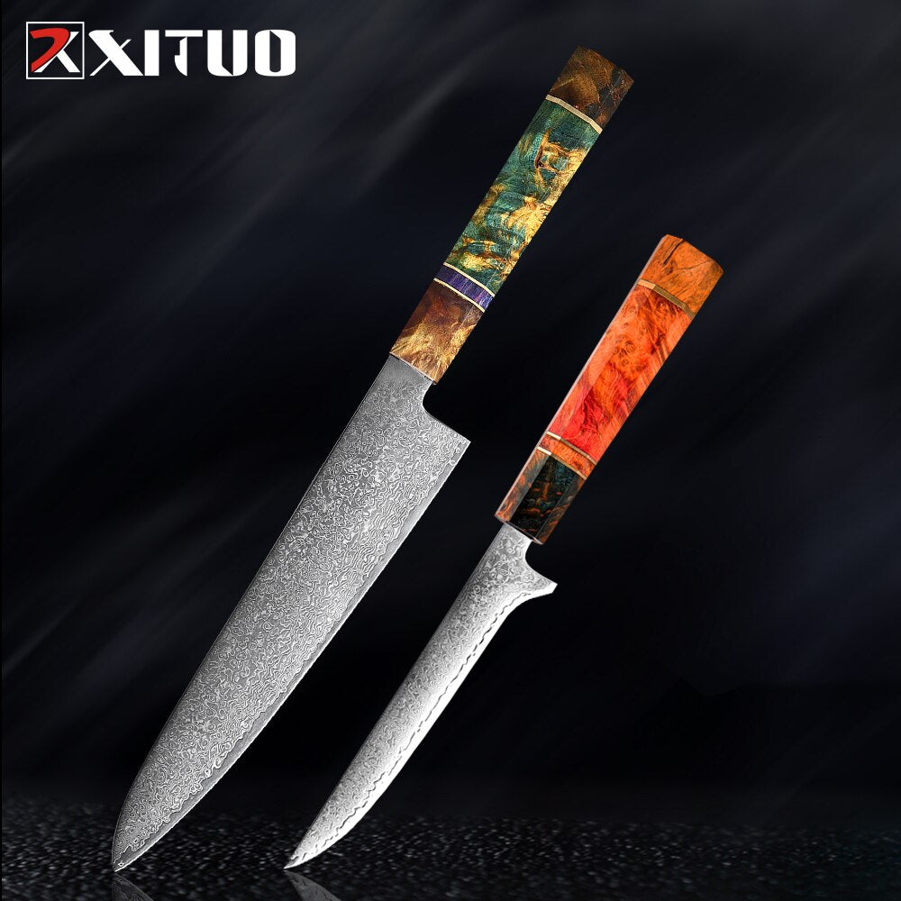 XITUO 2-5PCS Knives Set Nakiri Knife Japanese Damascus Steel Chef Knife Unique Solidified