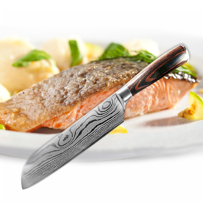 10pcs Damascus Kitchen Knife Set Laser Pattern Professional Chef Knives 440C Stainless