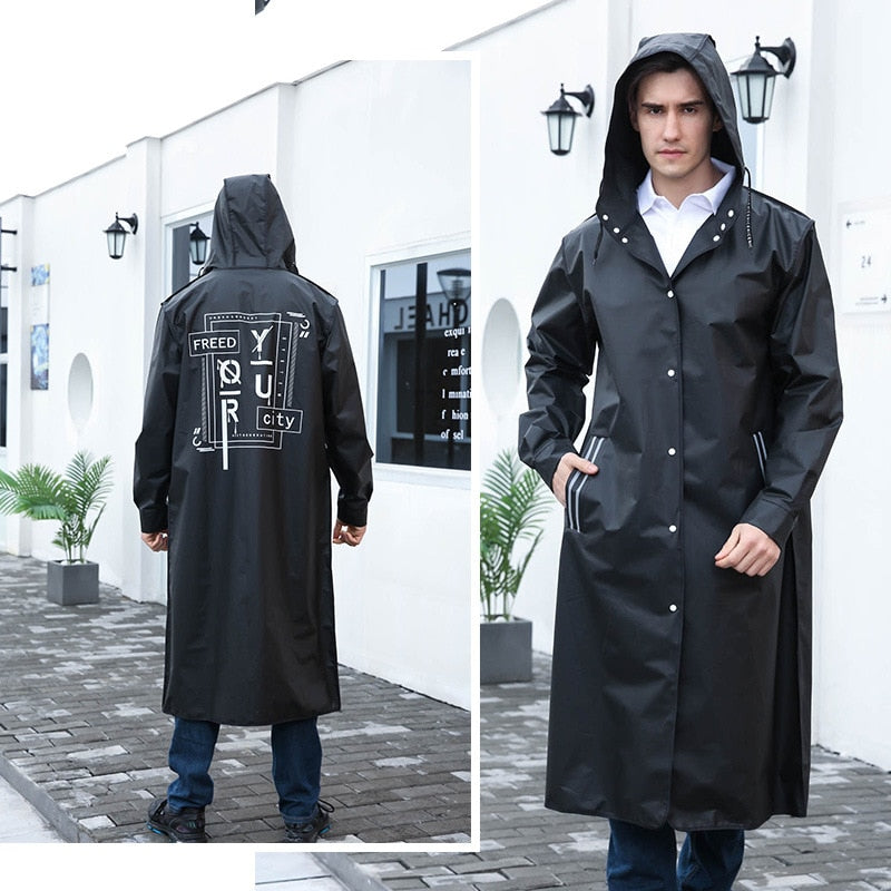 Fashion Long Raincoat Men Women EVA Black Impermeable Outdoor Hiking Poncho