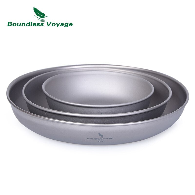 Boundless Voyage Ultralight Titanium Pan Dish Plate with Carry Mesh Bag Outdoor Camping Kit