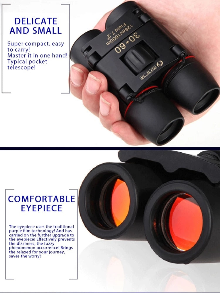 Portable Binoculars Powerful Mini Zoom 30x60 Long Distance Folding Day Night Vision HD