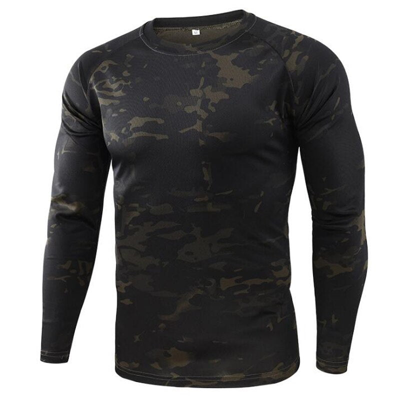 Summer Camouflage T-shirt Quick-Drying Breathable Long Sleeve Tops Men Hiking