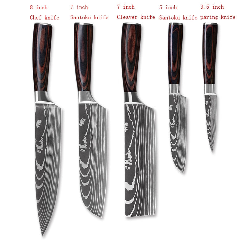 Stainless Steel Damascus Pattern Chef Knives Set Kitchen Set Butcher Boning Knife