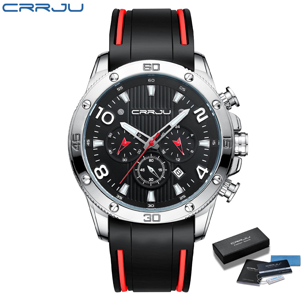 CRRJU Men's Watch Chronograph Outdoor Sports Waterproof Watches Luminous Display