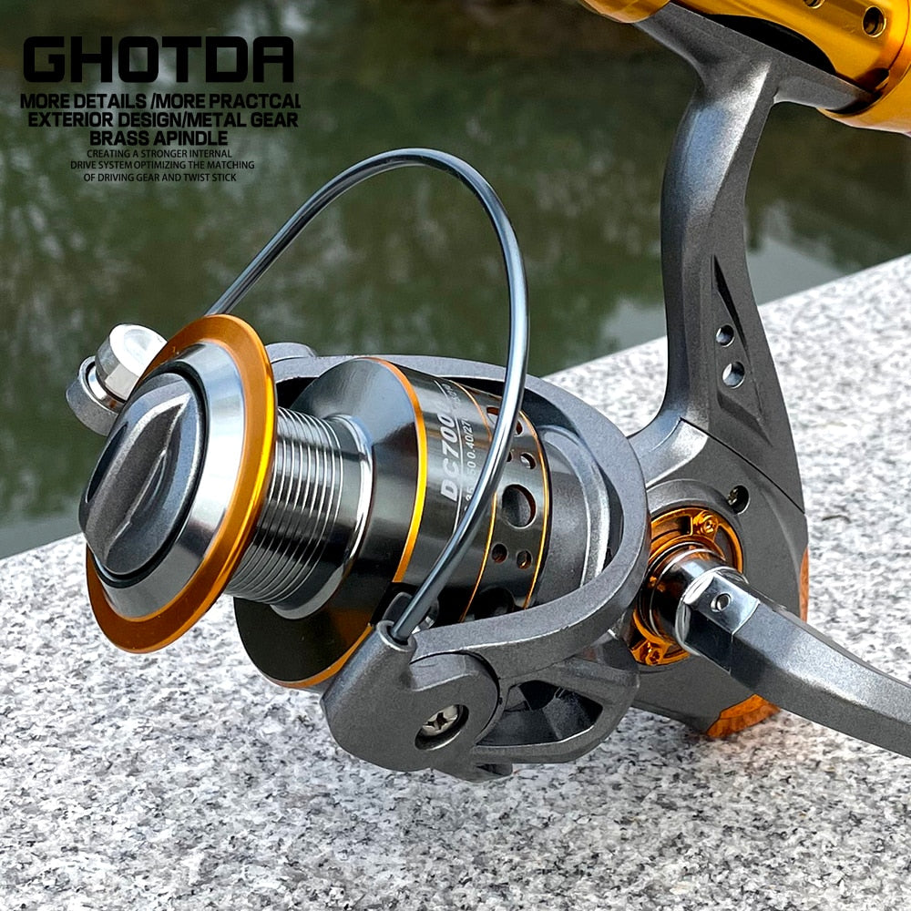 GHOTDA Fishing Reel Spinning  Metal Spool Spinning Wheel for Sea Fishing Carp Fishing