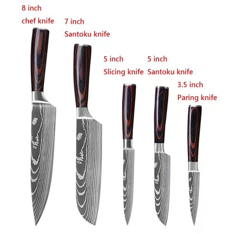 Stainless Steel Damascus Pattern Chef Knives Set Kitchen Set Butcher Boning Knife