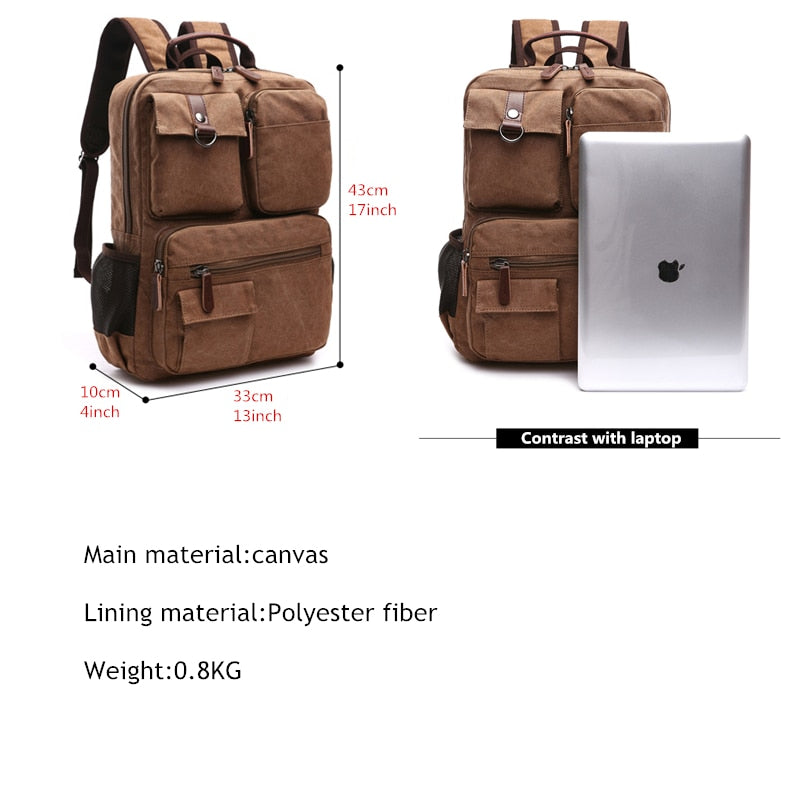 Men Laptop Rucksack Canvas School Travel for Teenage Bagpack Computer Knapsack Bags