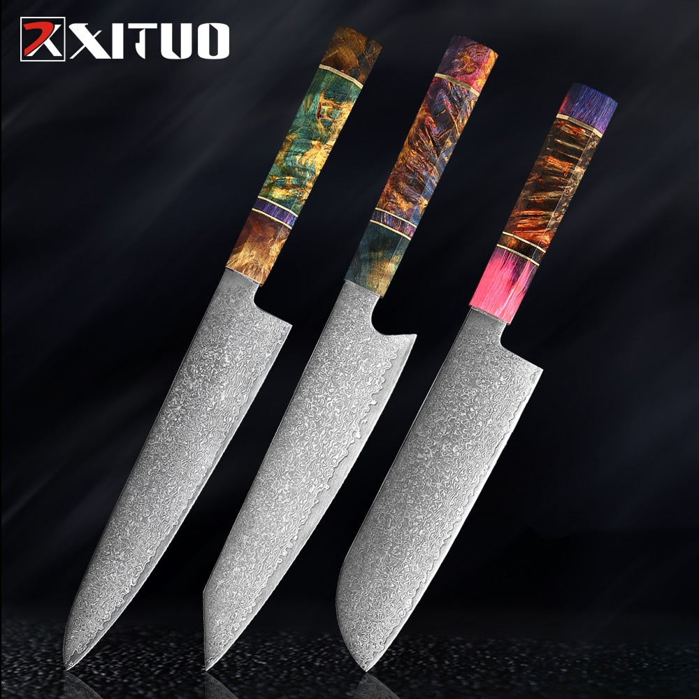 XITUO 2-5PCS Knives Set Nakiri Knife Japanese Damascus Steel Chef Knife Unique Solidified