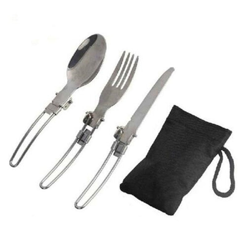 Long cookware backpack Spork fork stainless steel fold knife utensil spoon set combo Picnic camp