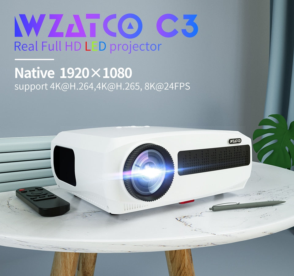 WZATCO C3 4D Keystone LED Projector 4K Android 10.0 WIFI 1920*1080P Proyector Home