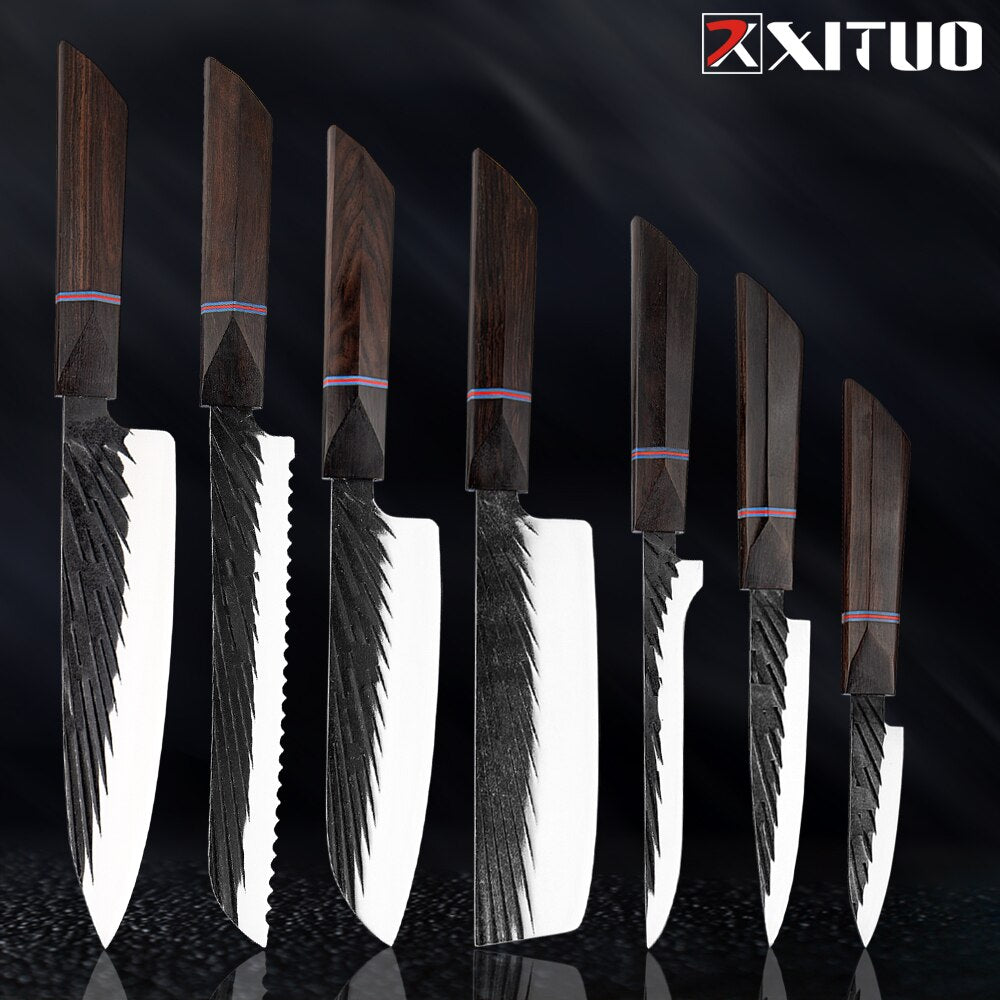 8 Sets Kitchen knives Handmade Forged Japanese Sharp Chef Knife 440C Steel Cleaver