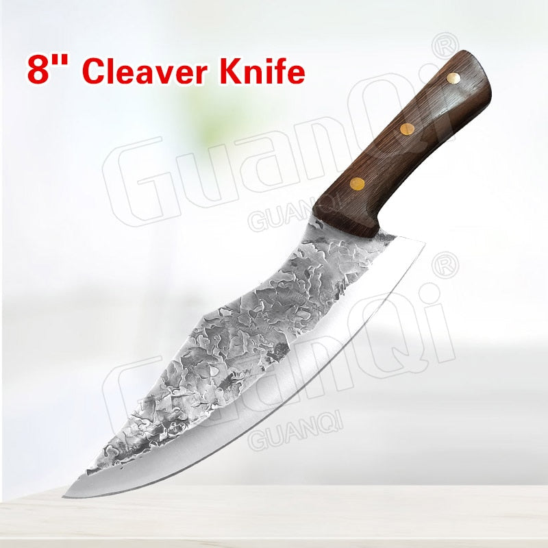 8 Inch Stainless Steel Butcher Knife Fishing Hunting Handmade Forged Bone Knife Meat Cleaver