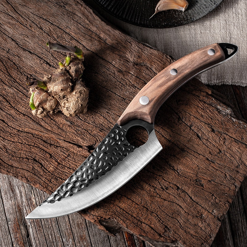 Liang Da Forged Butcher Knife 5.5'' High Clad Steel Boning Hunting Camping Tool Leather