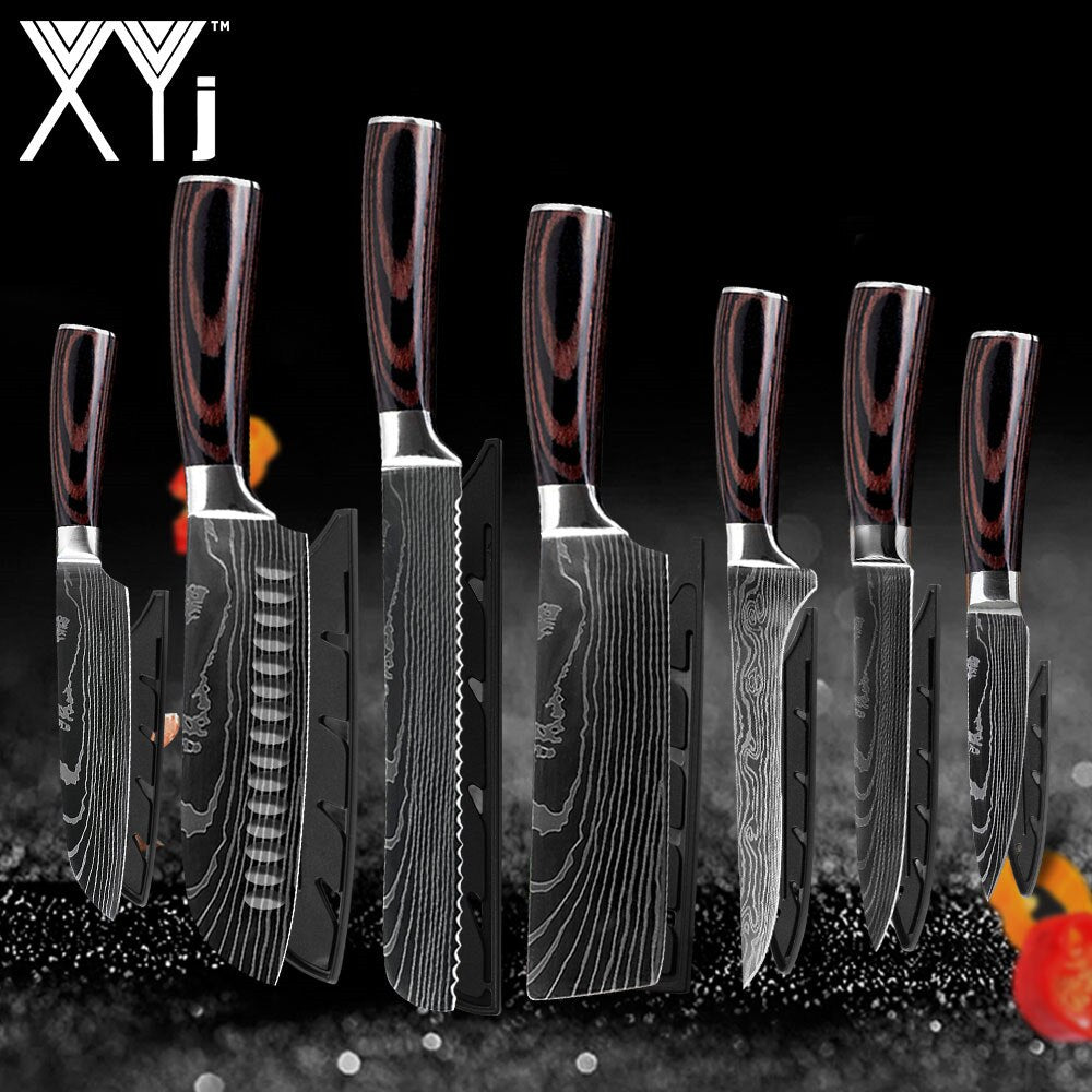 Kitchen Knife Set Stainless Steel Holder Gift Cover Bread Paring Nakiri Knives Cutter Tools