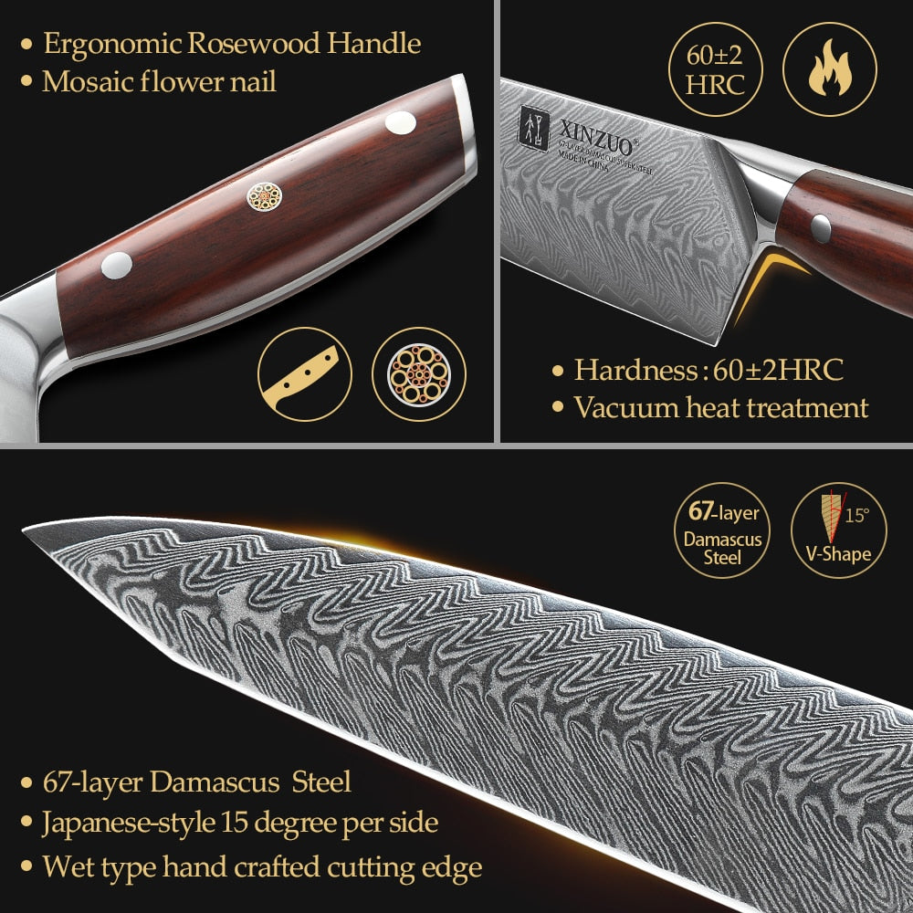 XINZUO 8.5 ''Inch Chef Knives Damascus Steel Japanese Kitchen Knives Damascus VG10