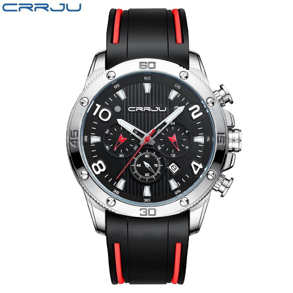 CRRJU Men's Watch Chronograph Outdoor Sports Waterproof Watches Luminous Display