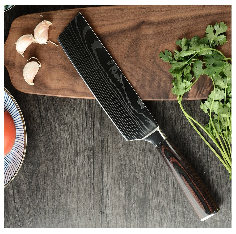 Kitchen Knife Set Stainless Steel Holder Gift Cover Bread Paring Nakiri Knives Cutter Tools