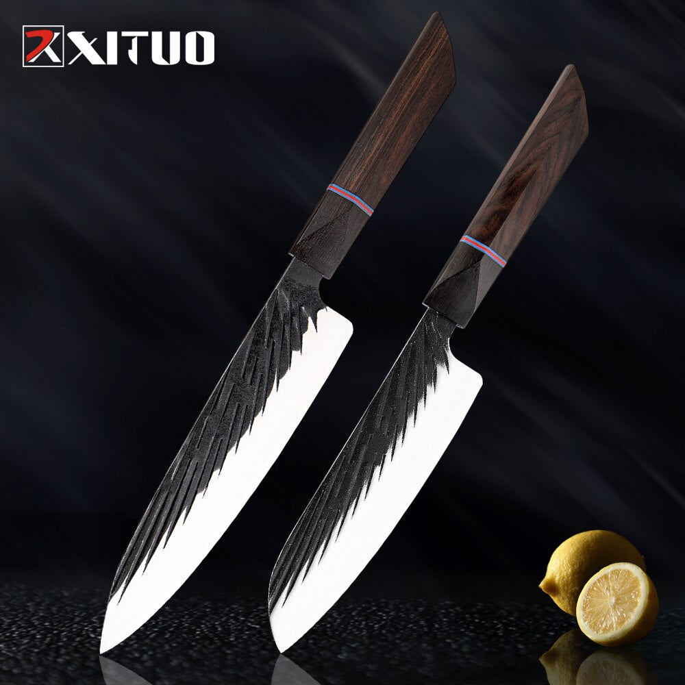 8 Sets Kitchen knives Handmade Forged Japanese Sharp Chef Knife 440C Steel Cleaver