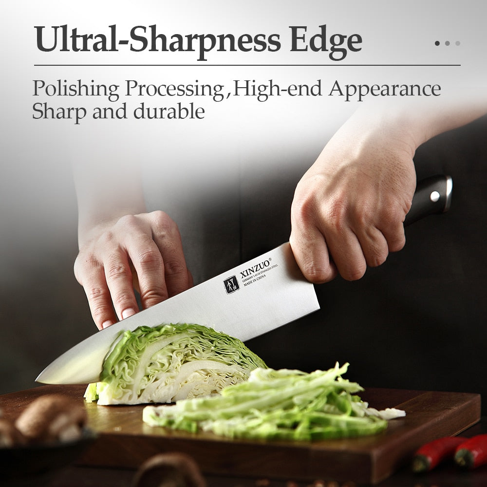 XINZUO 3pcs Kitchen Knives Set High Carbon Din 1.4116 Stainless Steel 8.5 in Chef 7 in Santoku