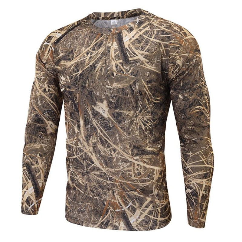 Summer Camouflage T-shirt Quick-Drying Breathable Long Sleeve Tops Men Hiking