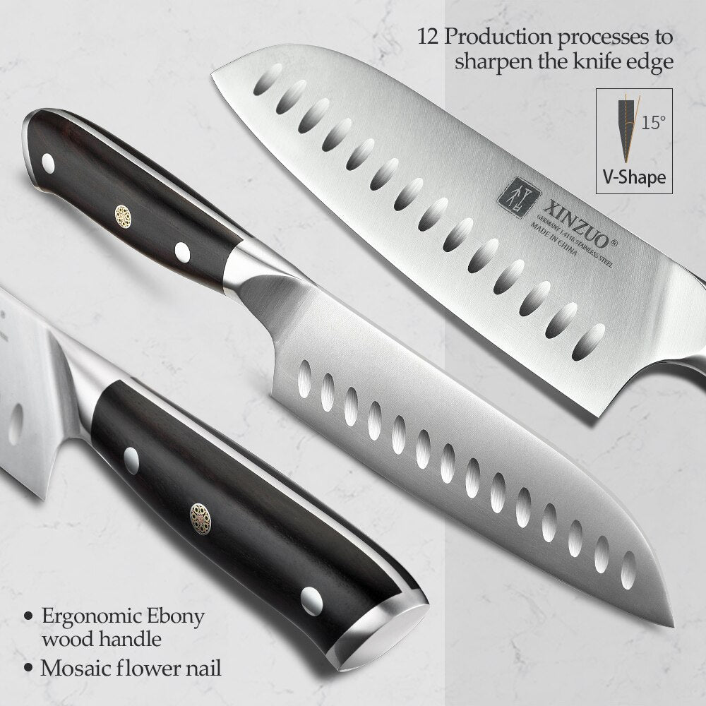 XINZUO 3pcs Kitchen Knives Set High Carbon Din 1.4116 Stainless Steel 8.5 in Chef 7 in Santoku