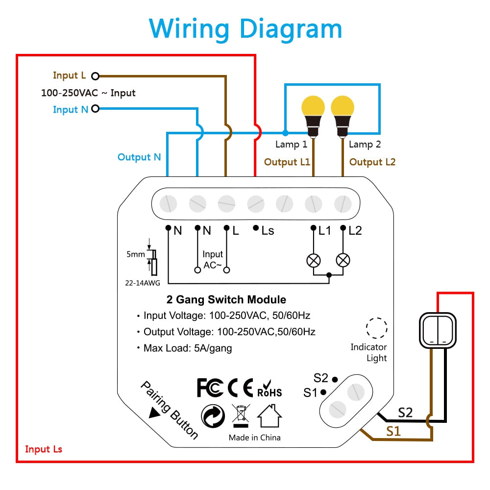 Wifi Switch 2 Gang Relay Breaker Module Smart Lighting Google Home Alexa Echo Remote