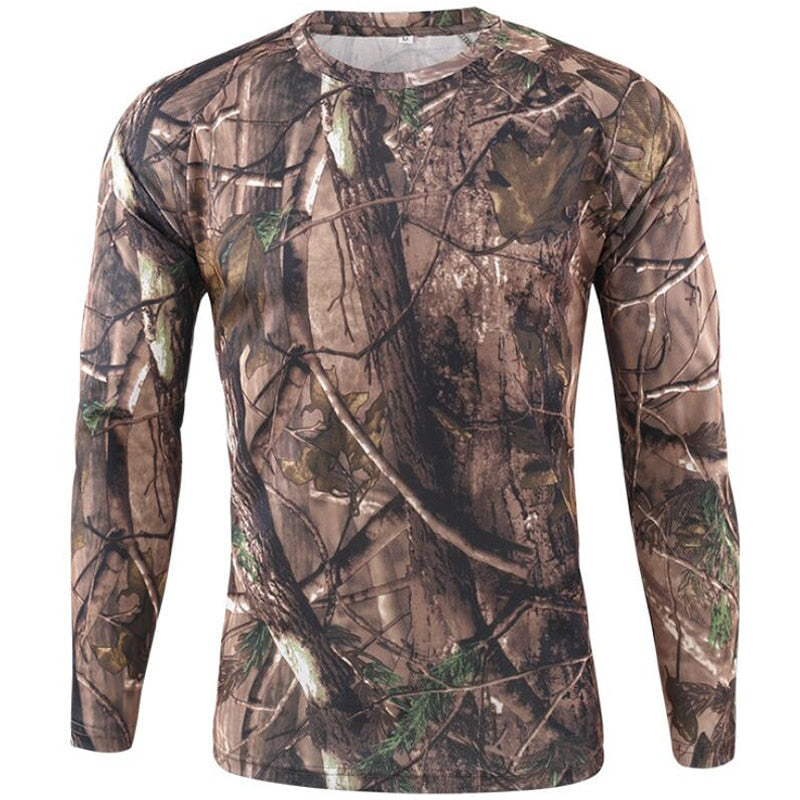 Summer Camouflage T-shirt Quick-Drying Breathable Long Sleeve Tops Men Hiking