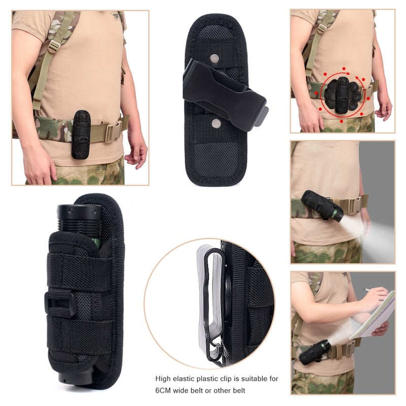 360 Degrees Rotatable Flashlight Pouch Holster Torch Case for Belt Torch Cover Hunting