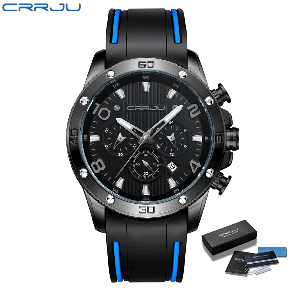 CRRJU Men's Watch Chronograph Outdoor Sports Waterproof Watches Luminous Display