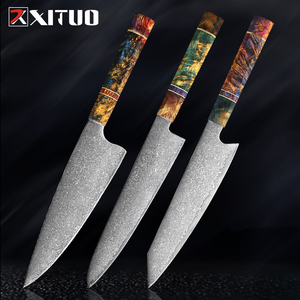 XITUO 2-5PCS Knives Set Nakiri Knife Japanese Damascus Steel Chef Knife Unique Solidified