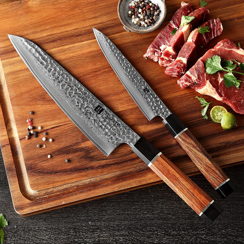 XINZUO 2PCS Kitchen Knife Set Damascus Steel VG10 Steel Knives Tools Utility Chef