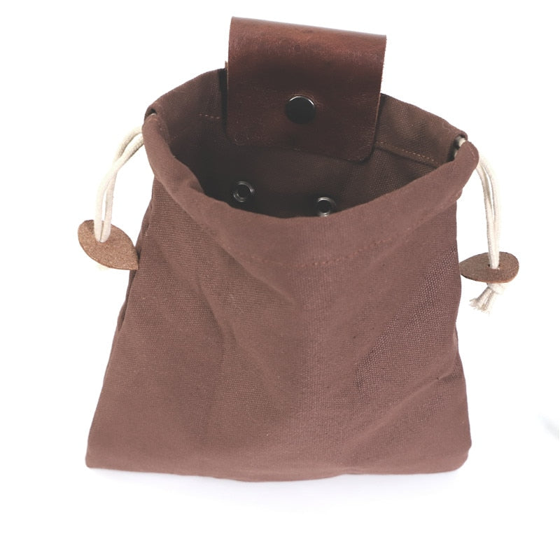 Leather Canvas Bushcraft Bag Canvas Foraging Pouch for Hiking, Buckle Duty Tool Pouch