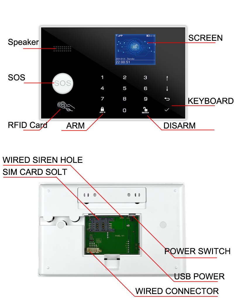 Tuya WiFi GSM Home Security Alarm System 4G Smart Burglar Host 433MHz Wireless TFT