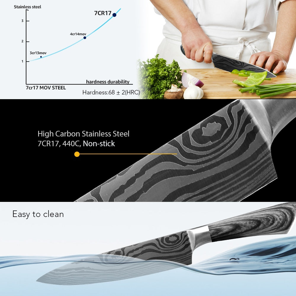 Kitchen Knife 5 7 8 inches stainless steel chef knives Meat Cleaver Santoku utility Cooking Set