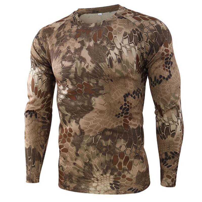 Summer Camouflage T-shirt Quick-Drying Breathable Long Sleeve Tops Men Hiking