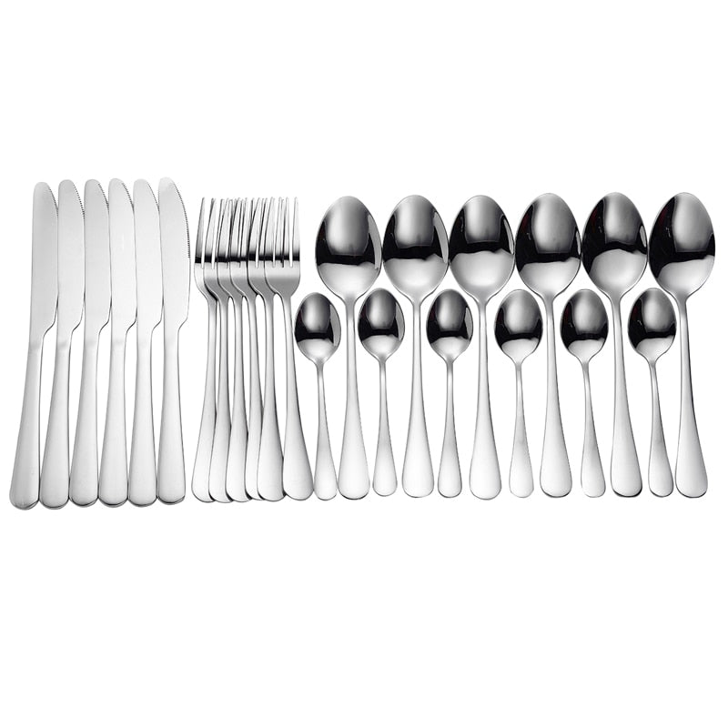 Tablewellware Tableware Black Cutlery Set 24 Pcs Stainless Steel Cutlery Box Forks Knives