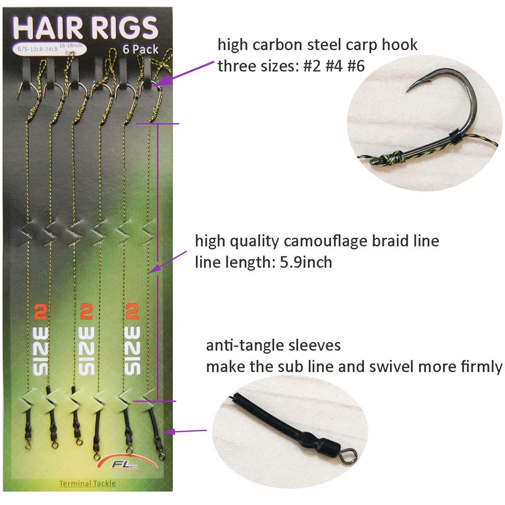 54pcs=9packs Carp Fishing hook Rigs carp fishing accessories Braided line