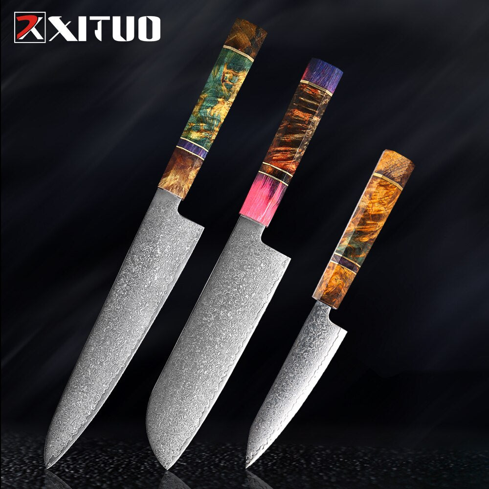 XITUO 2-5PCS Knives Set Nakiri Knife Japanese Damascus Steel Chef Knife Unique Solidified