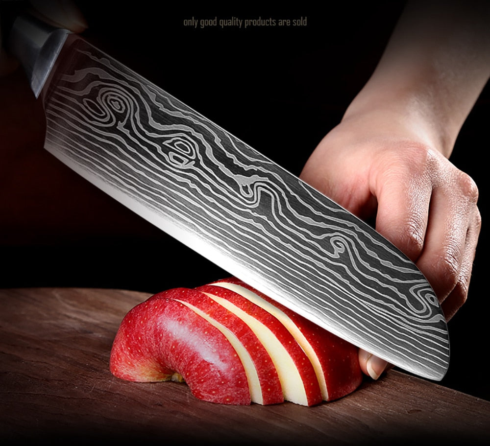 2-5PCS Set Kitchen Knife Damascus Laser Stainless Steel Blades Chef Knife Santoku knife