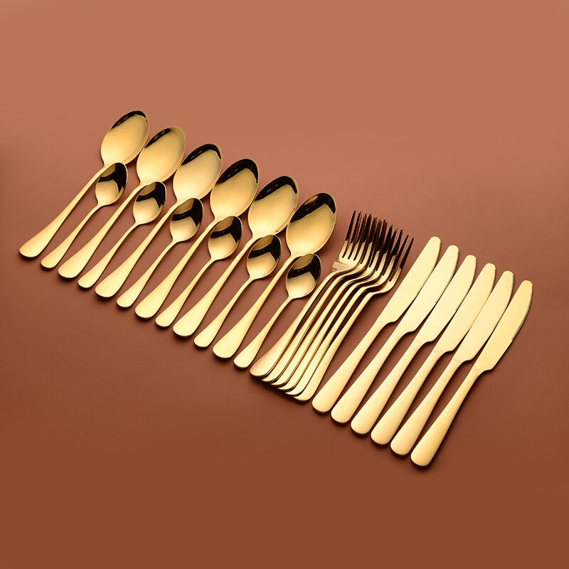 New Tableware Forks Knives Spoons Stainless Steel Golden Cutlery Set Silverware Set Gold 24 Pcs