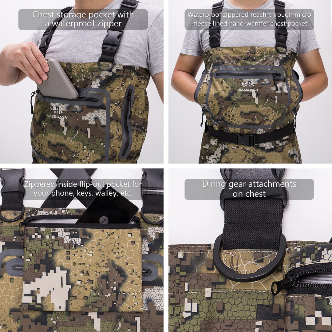 Bassdash Veil Camo Chest Stocking Foot and Boot Fishing Hunting Waders for Men Breathable