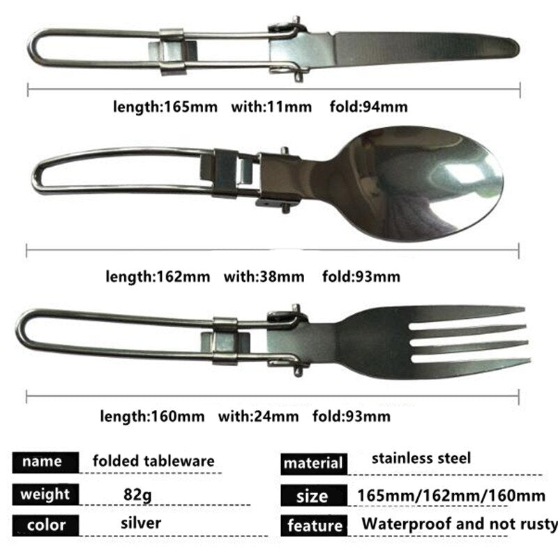 Long cookware backpack Spork fork stainless steel fold knife utensil spoon set combo Picnic camp