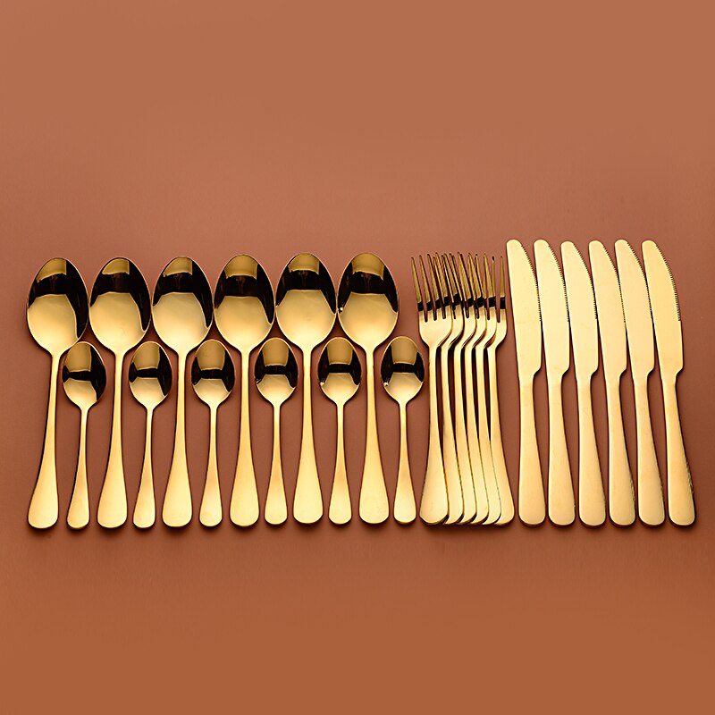 New Tableware Forks Knives Spoons Stainless Steel Golden Cutlery Set Silverware Set Gold 24 Pcs