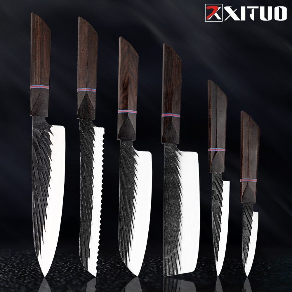 8 Sets Kitchen knives Handmade Forged Japanese Sharp Chef Knife 440C Steel Cleaver