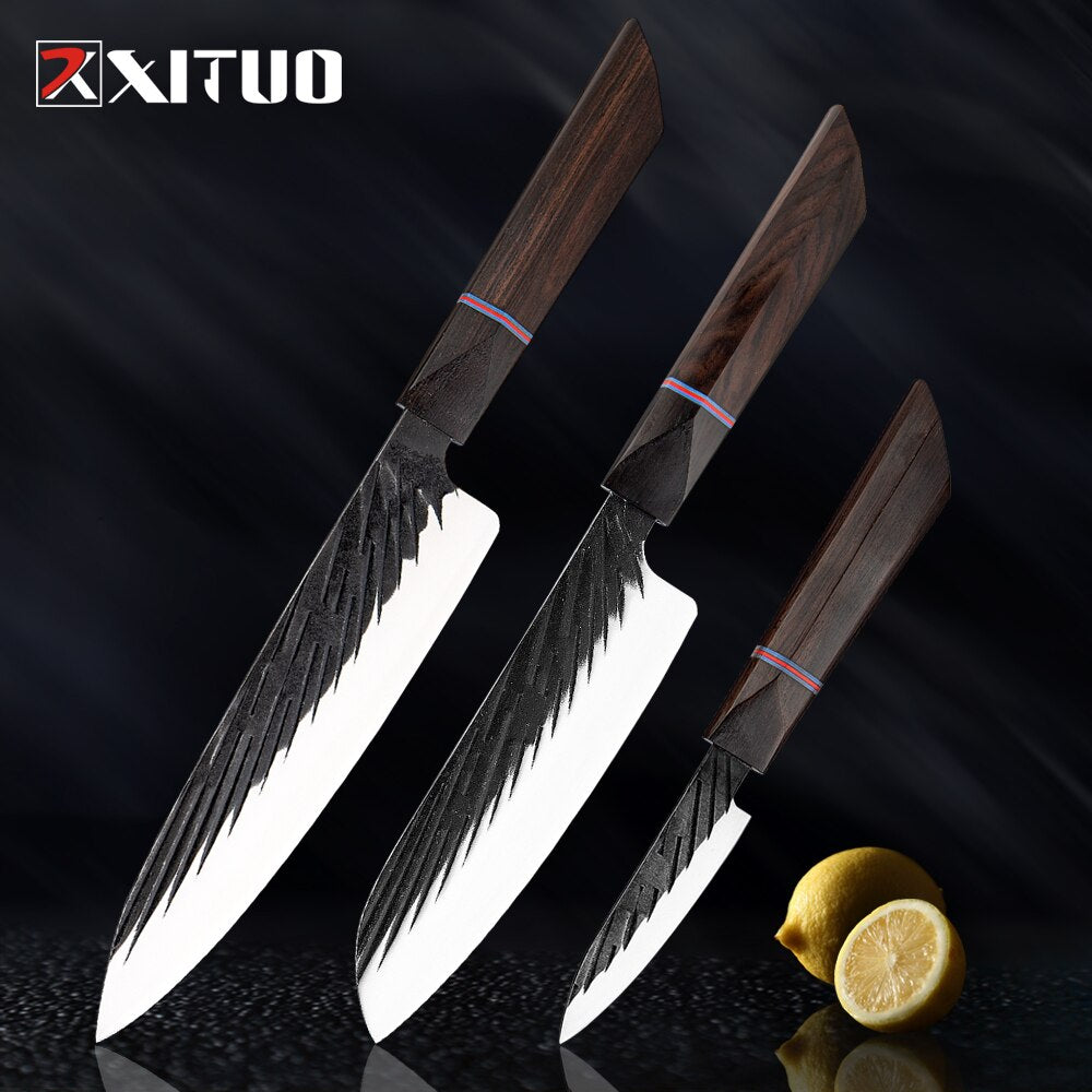 8 Sets Kitchen knives Handmade Forged Japanese Sharp Chef Knife 440C Steel Cleaver