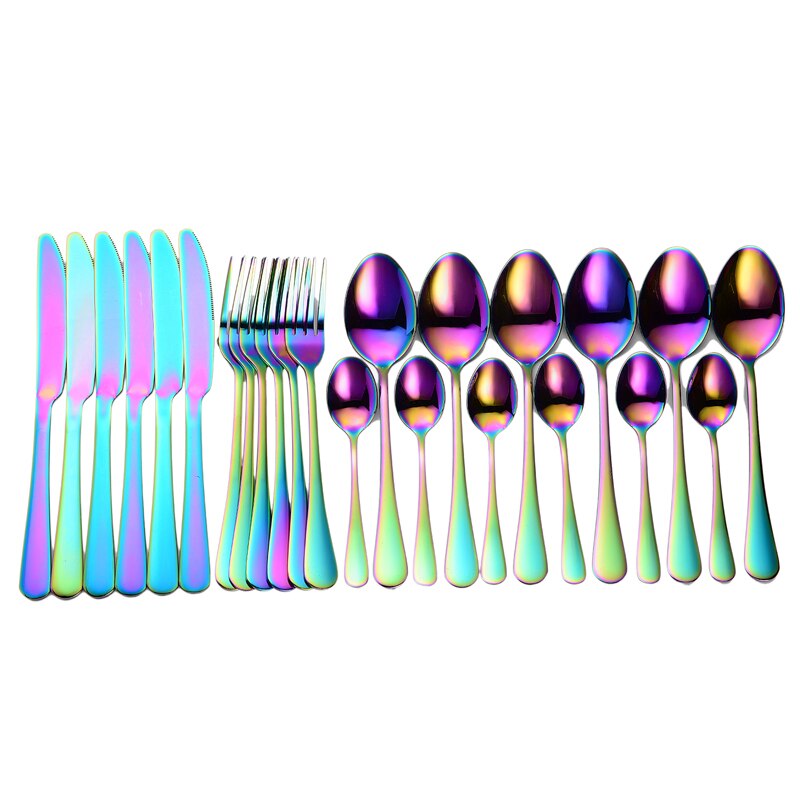 New Tableware Forks Knives Spoons Stainless Steel Golden Cutlery Set Silverware Set Gold 24 Pcs