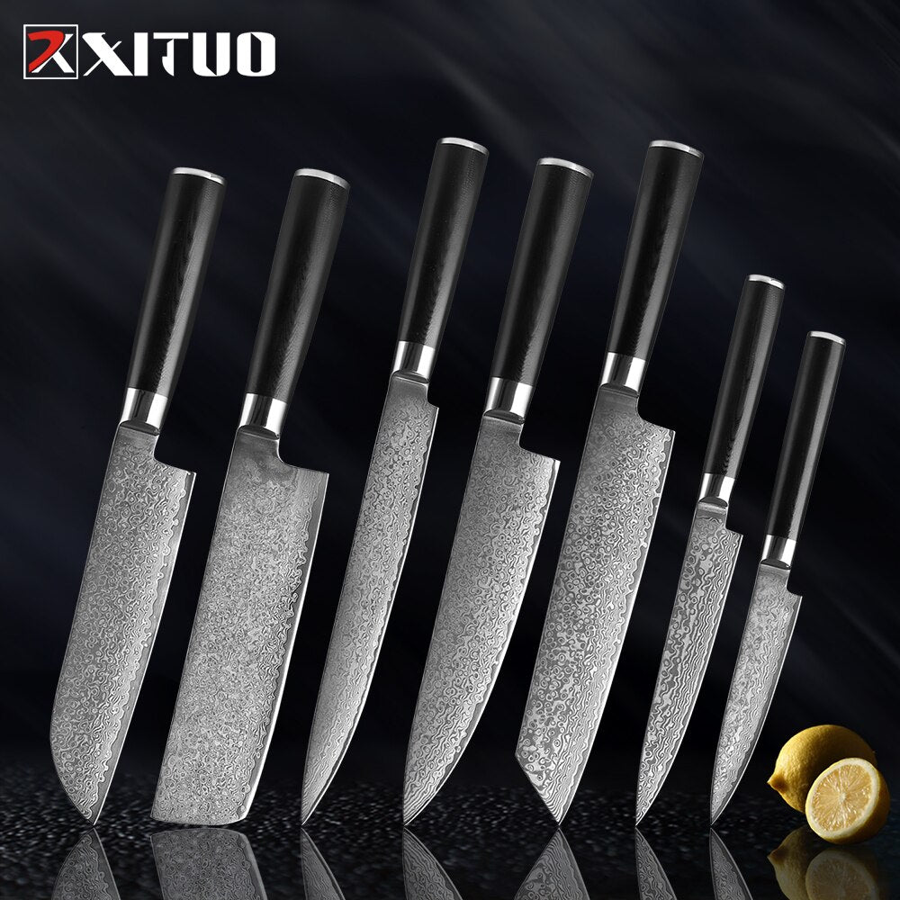 Damascus Kitchen Knives-Set Japan VG10 Chef Knife Sankotu Cleaver Bone Knives Utility